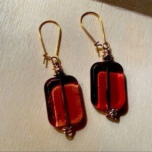 Boho Chic Purple Rust Earthy Tone Gold Dangle Festival Earrings